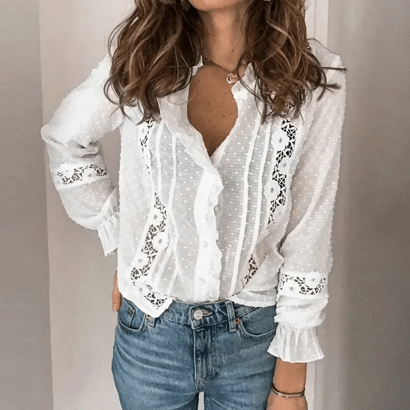 Elegante blouse met lange mouwen en kanten details - Lotta
