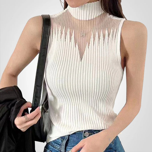 Charlotte - Transparante gebreide crop top met halternek