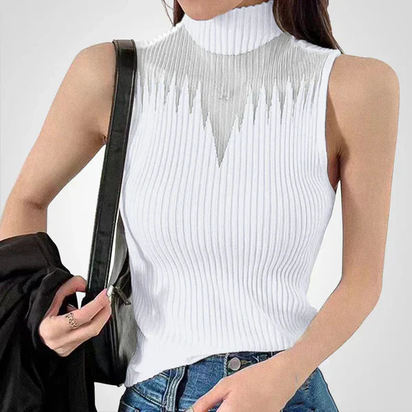 Charlotte - Transparante gebreide crop top met halternek