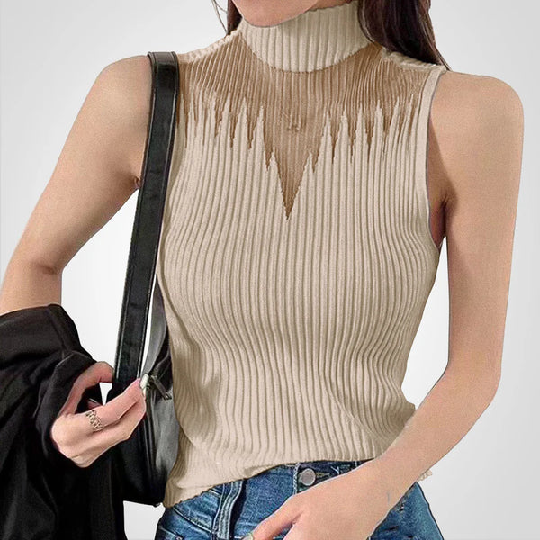 Charlotte - Transparante gebreide crop top met halternek