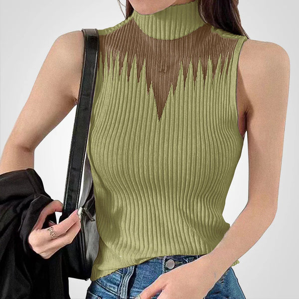 Charlotte - Transparante gebreide crop top met halternek