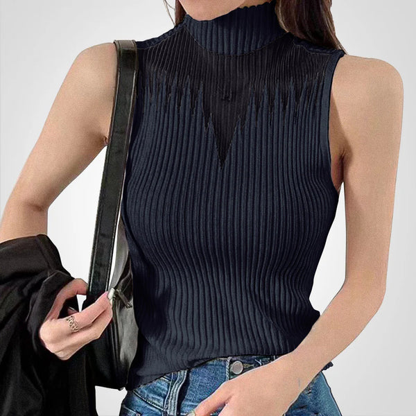 Charlotte - Transparante gebreide crop top met halternek