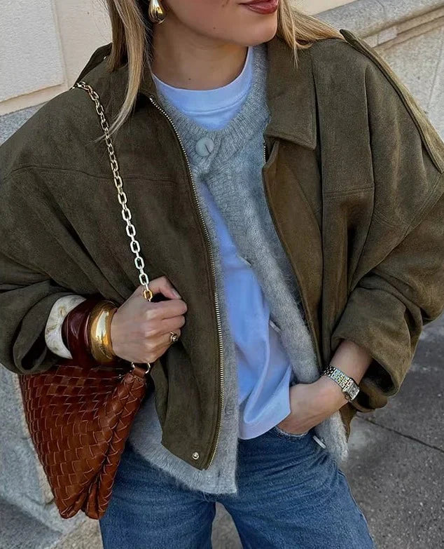 Oversized damesjack van vegan suèdeleer - Fabiane