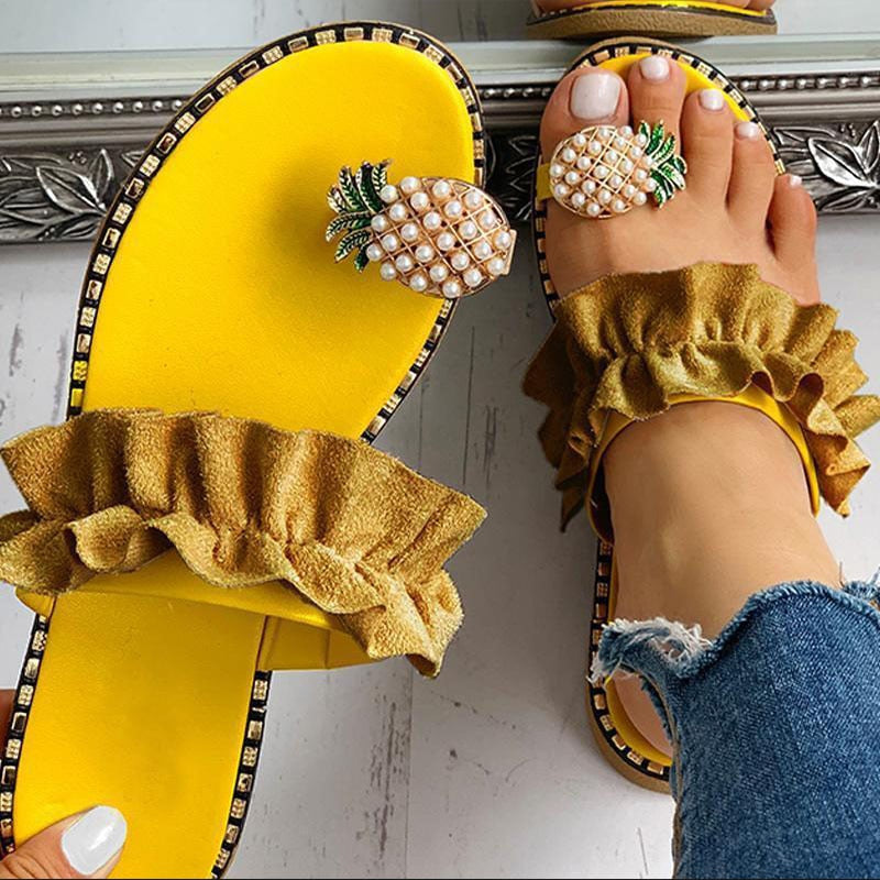 Livia - sandalen met ruches en details van ananas