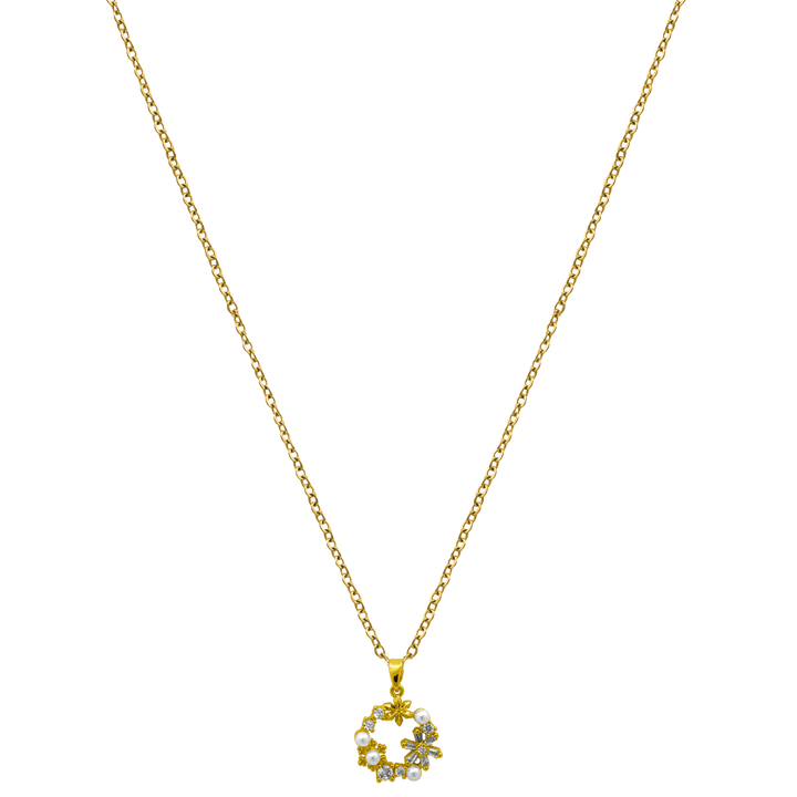 Bloemenkrans ketting 18K verguld