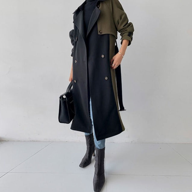 Lina - Chique marineblauw en olijfkleurige trenchcoat