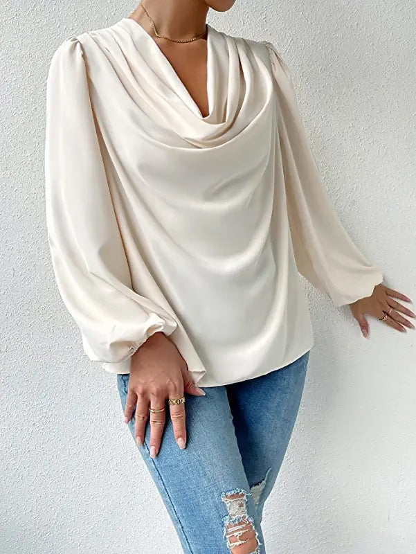 Lea - Elegante chiffon damesblouse met duifkraag en lange mouwen