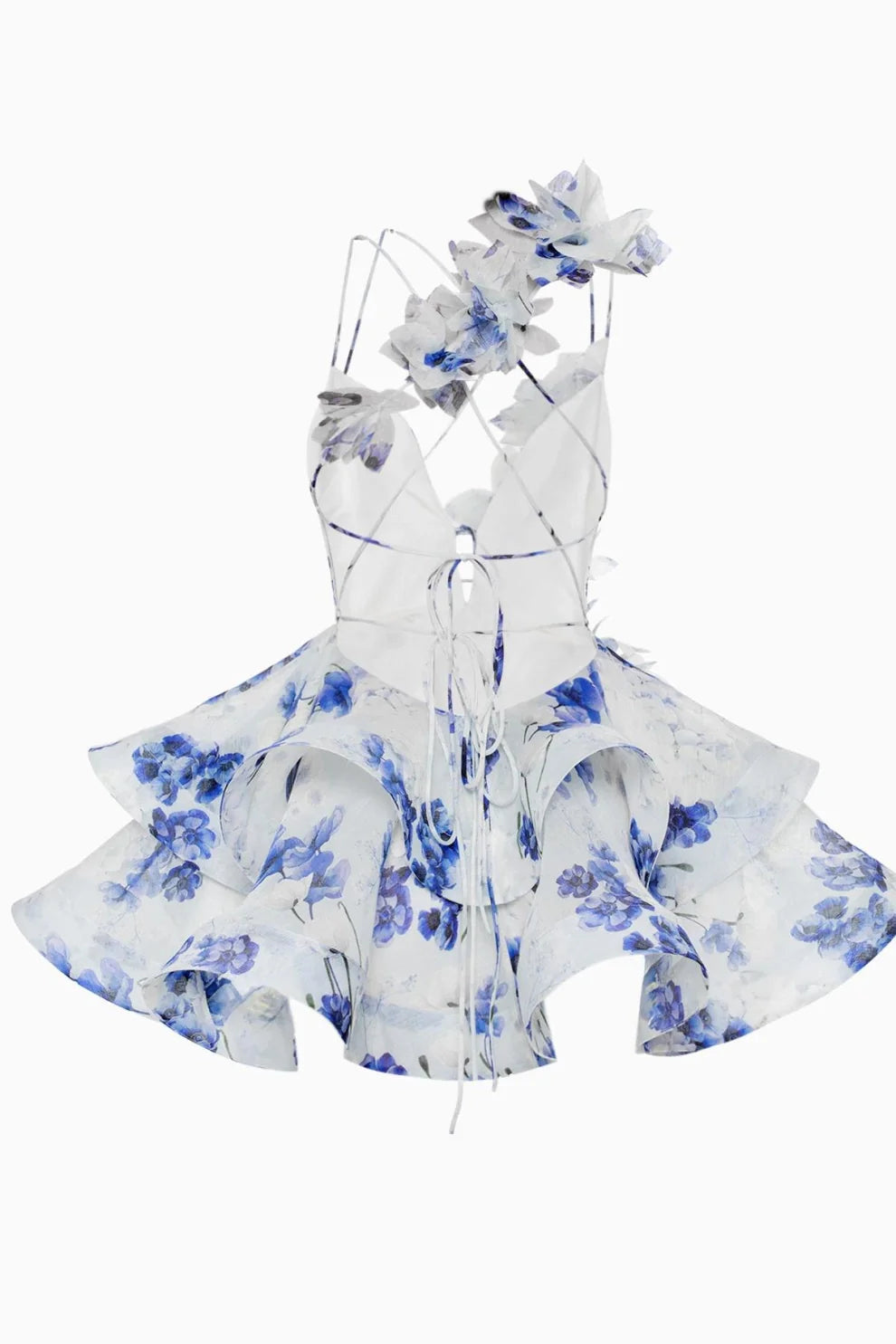 Isabella - Mini jurk met 3D bloem en gaas ruches