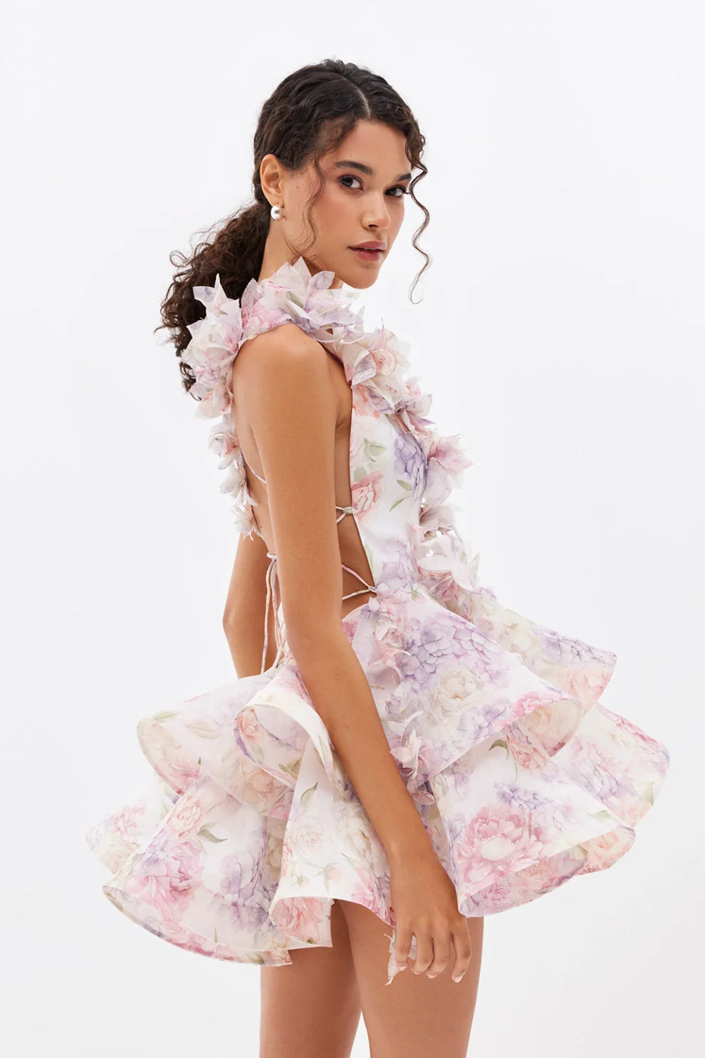 Isabella - Mini jurk met 3D bloem en gaas ruches