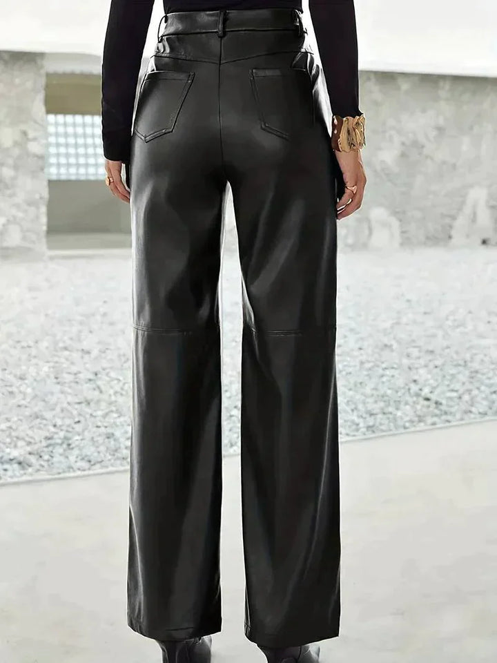 Kaye - Leren broek met hoge taille