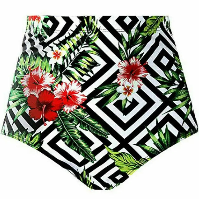 Finja - Zomer Vrouwen Hoog Taille Bikinibroekje Bloemen Zwemkleding