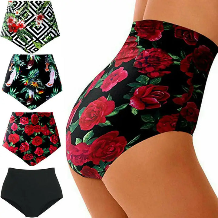 Finja - Zomer Vrouwen Hoog Taille Bikinibroekje Bloemen Zwemkleding