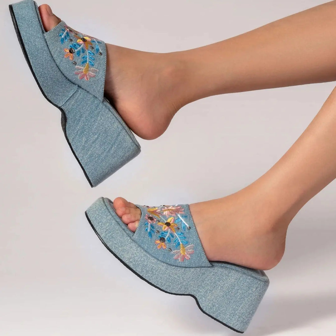 Sabina - Denim sandalen met dikke zolen