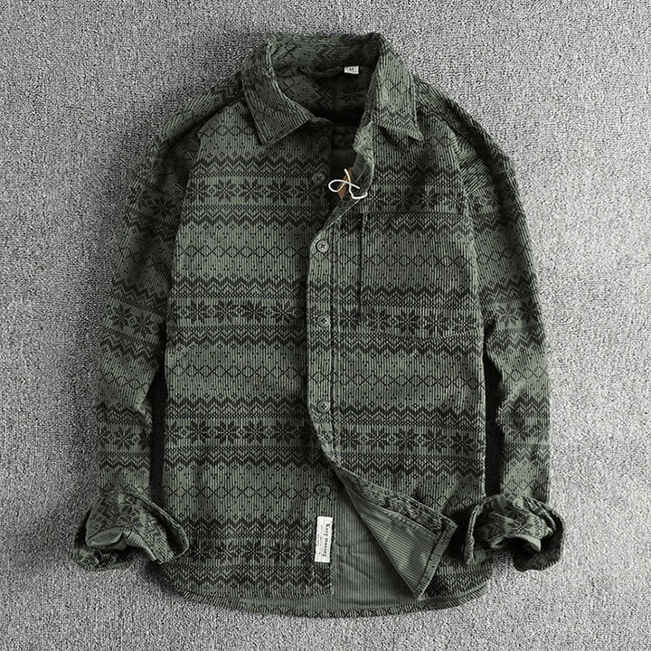 Herenhemd in corduroy met lange mouwen en etnische print - Mauro