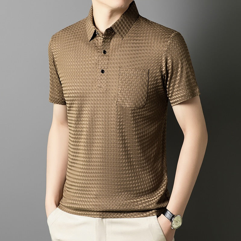 Geometrisch geweven poloshirt met zak voor heren - Marcelo