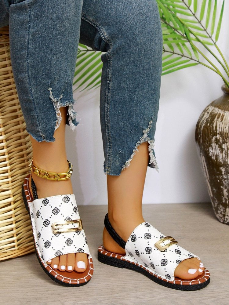 Vrouwen platte sandalen monogram print casual stijl - Amelia