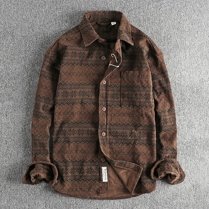Herenhemd in corduroy met lange mouwen en etnische print - Mauro