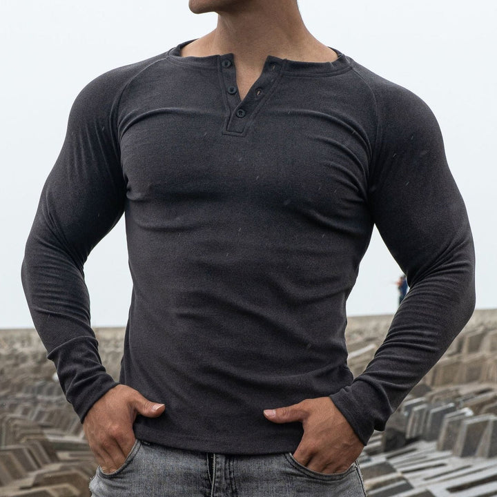 Heren-T-shirt met lange mouwen, slim fit met knopen - Dario