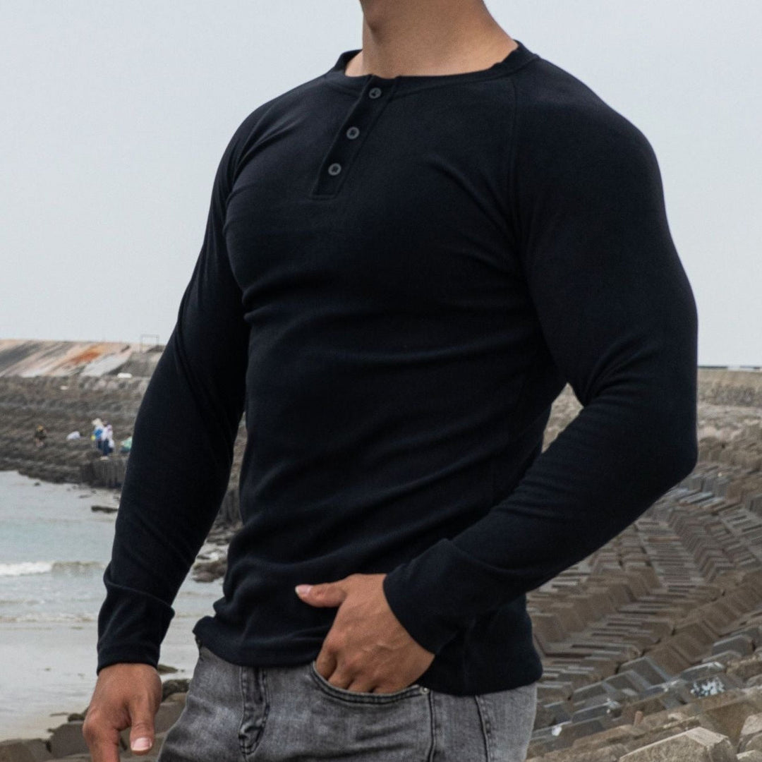 Heren-T-shirt met lange mouwen, slim fit met knopen - Dario