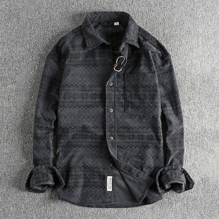 Herenhemd in corduroy met lange mouwen en etnische print - Mauro