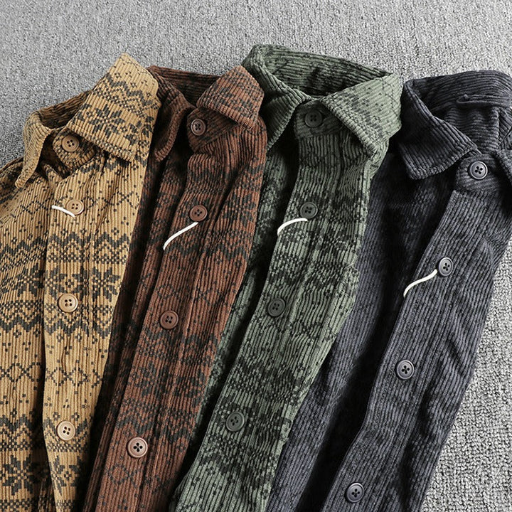 Herenhemd in corduroy met lange mouwen en etnische print - Mauro