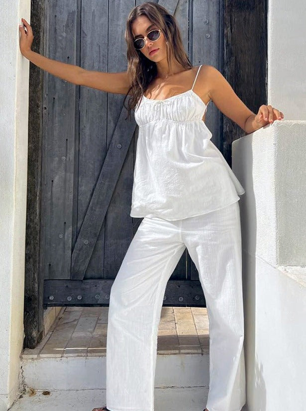 Elza - Mouwloos shirt en broek met witte structuursokken