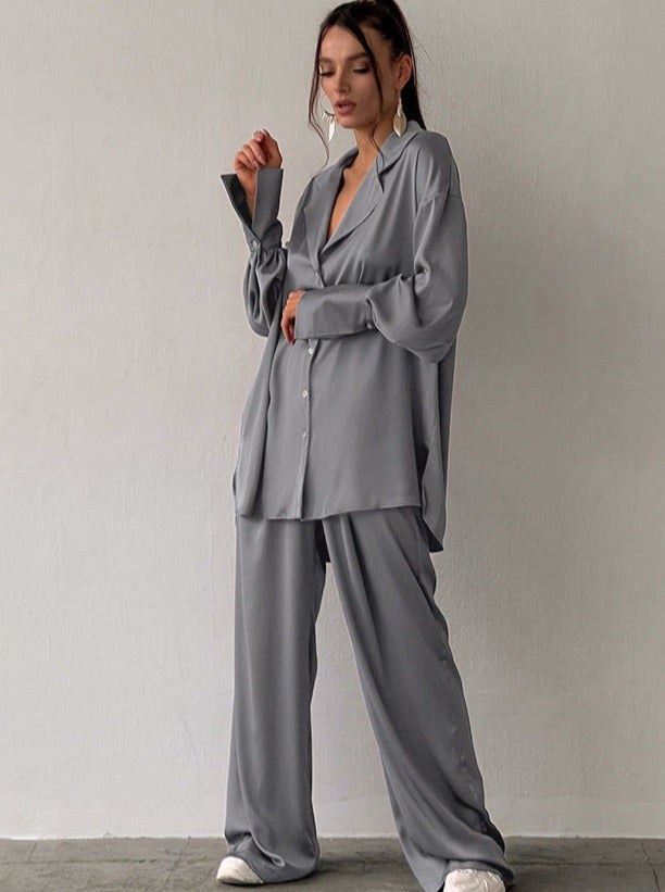 Adelina Tweedelige pyjama met lange mouwen en baggy broek