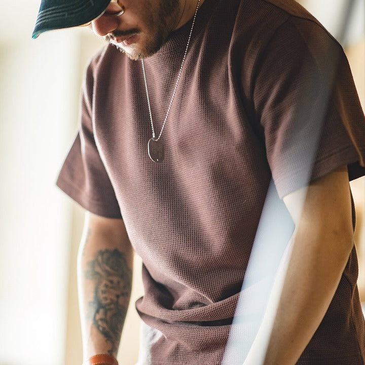 Heren-T-shirt met korte mouwen en witte wafeltextuur - Brando