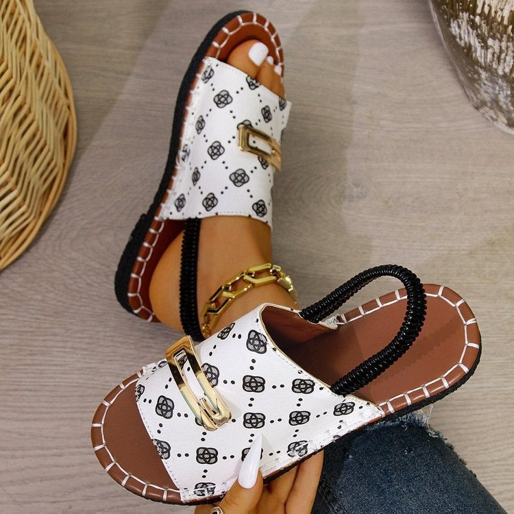 Vrouwen platte sandalen monogram print casual stijl - Amelia
