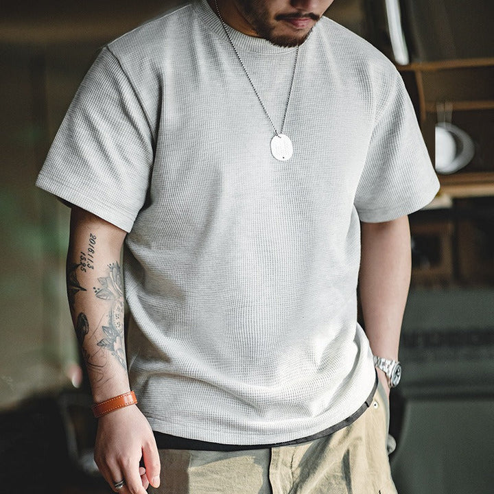 Heren-T-shirt met korte mouwen en witte wafeltextuur - Brando