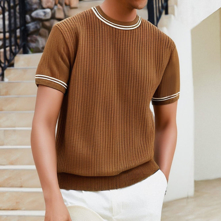 Heren geribd gebreid T-shirt ronde hals casual stijl - Elias
