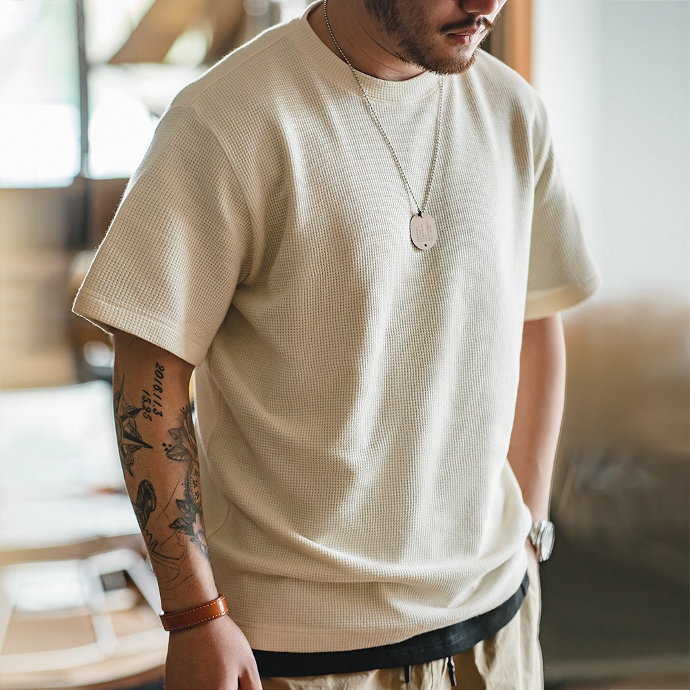 Heren-T-shirt met korte mouwen en witte wafeltextuur - Brando