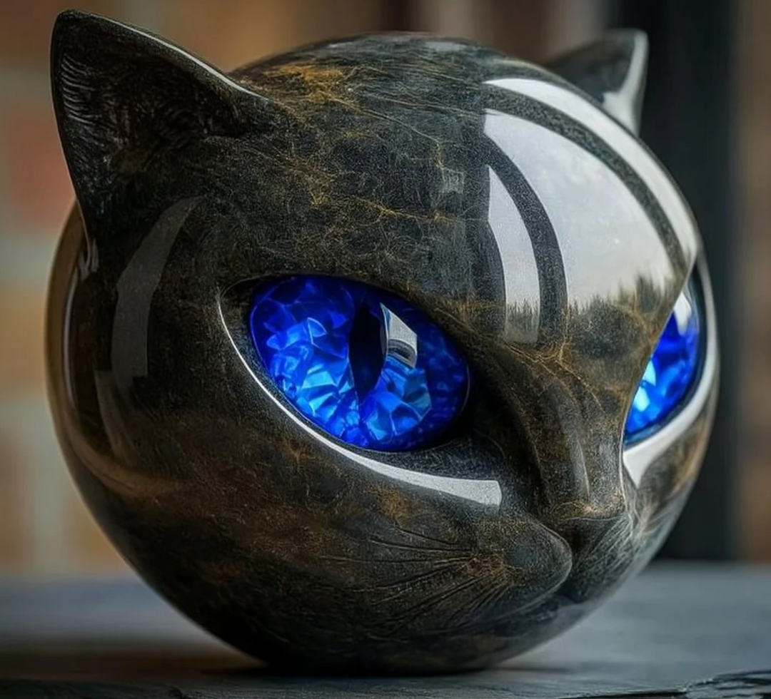 Œil d'Élina - Mystieke katachtige sculptuur in gepolijst marmer