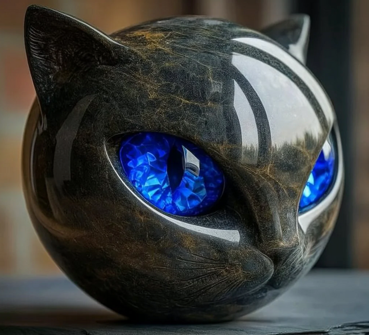 Œil d'Élina - Mystieke katachtige sculptuur in gepolijst marmer