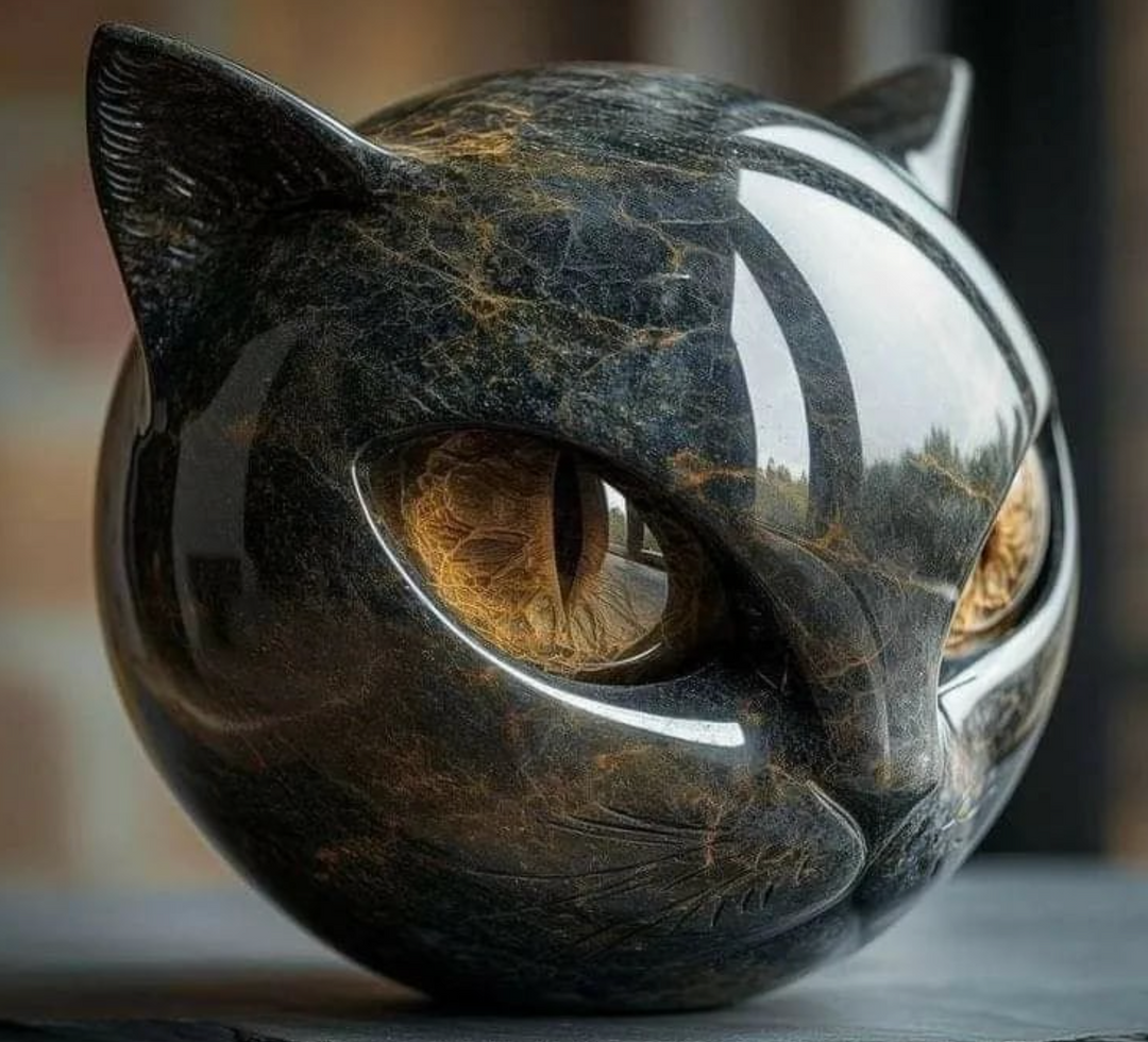 Œil d'Élina - Mystieke katachtige sculptuur in gepolijst marmer