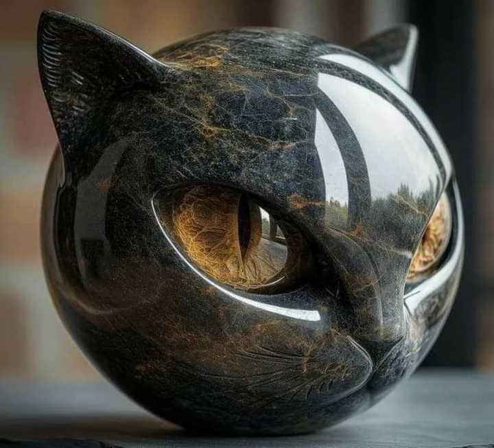 Œil d'Élina - Mystieke katachtige sculptuur in gepolijst marmer