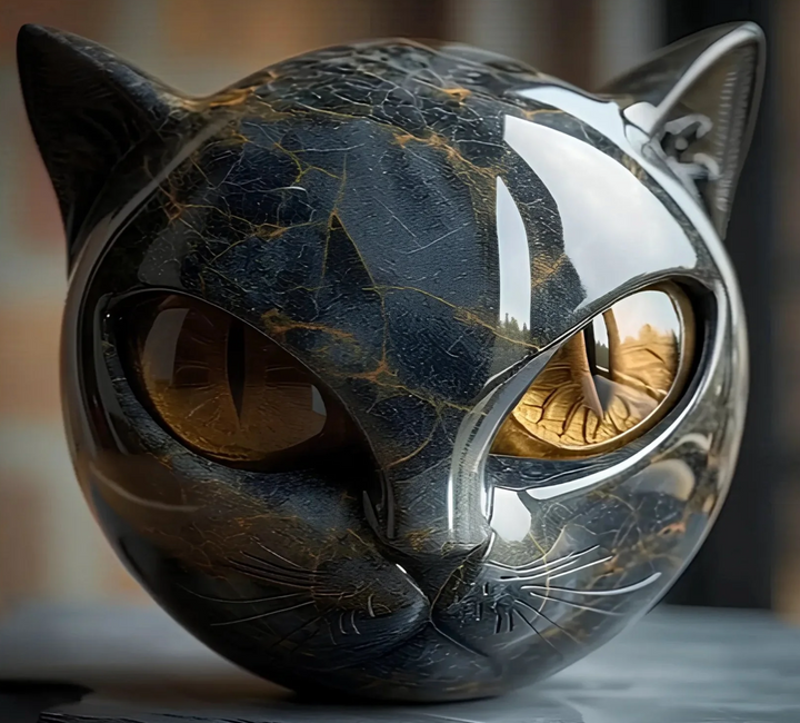 Œil d'Élina - Mystieke katachtige sculptuur in gepolijst marmer