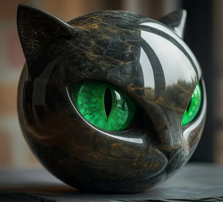 Œil d'Élina - Mystieke katachtige sculptuur in gepolijst marmer