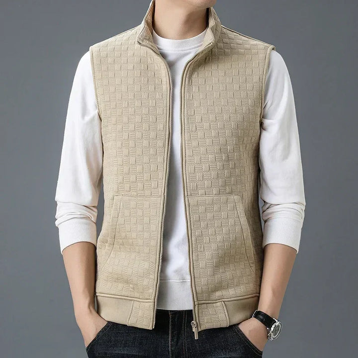 Mouwloos geweven herengilet met rits - Lauffy
