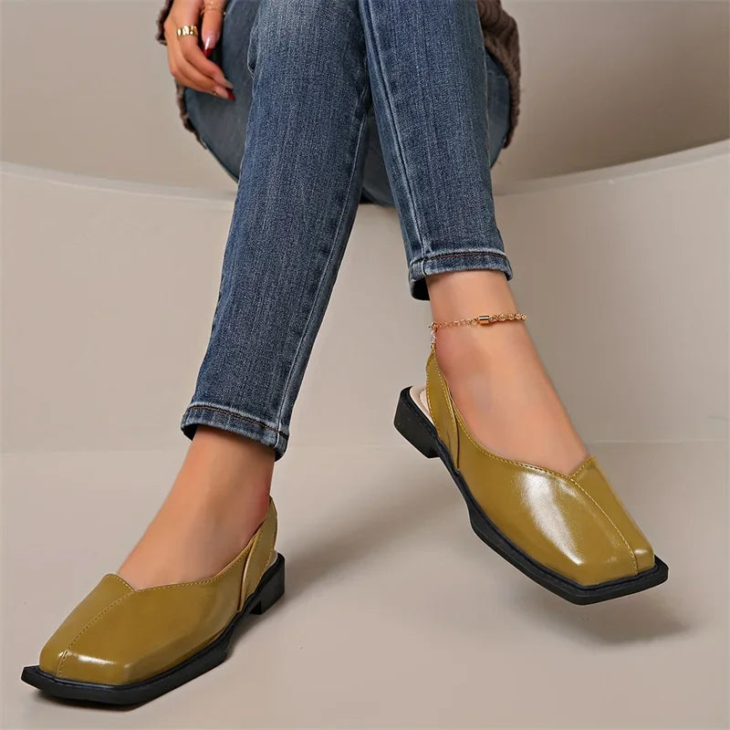 Vierkante teen slingback plat - Carmen