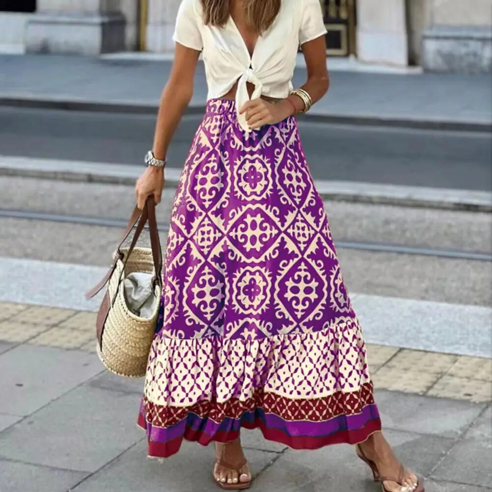 Zomerse damesrok met hoge taille - maxi