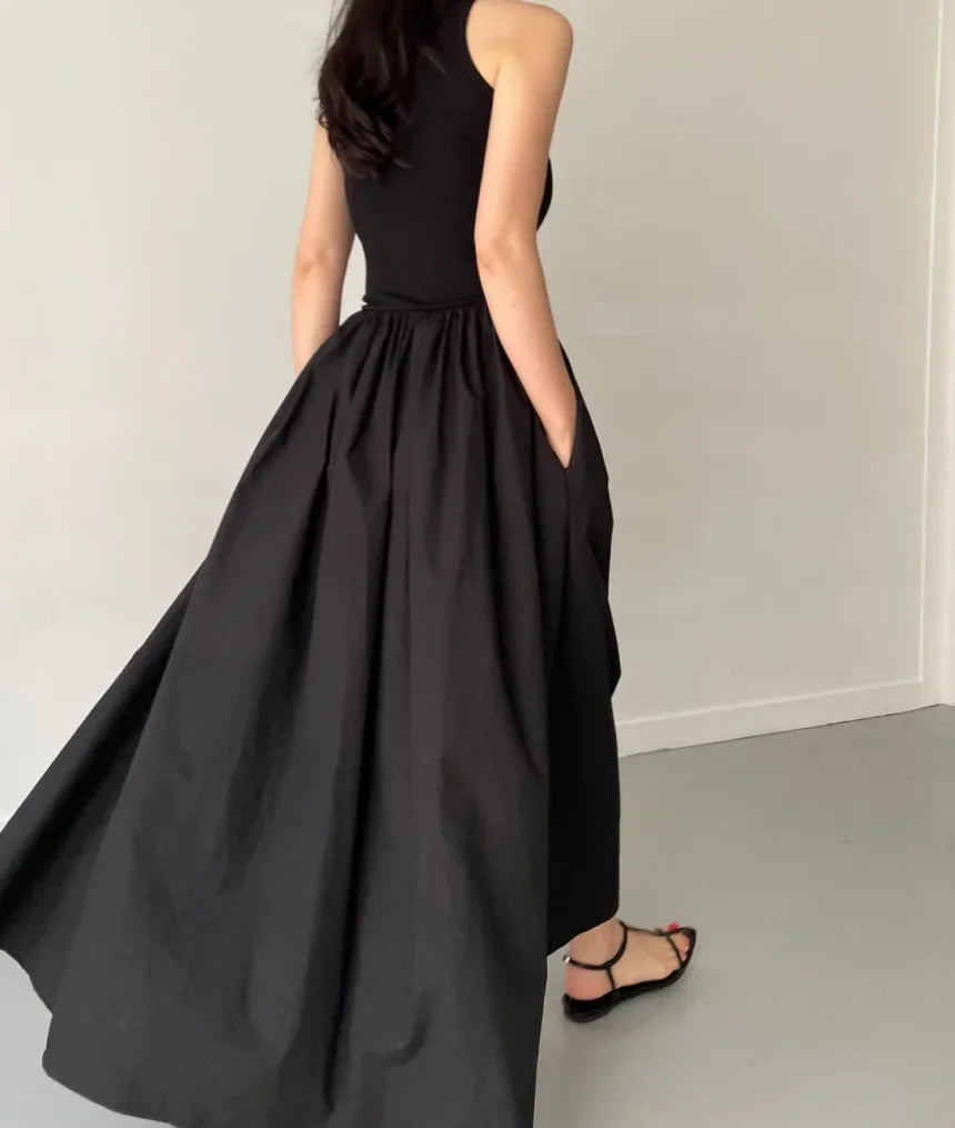 Mouwloze elegante lange jurk zwart - Marie