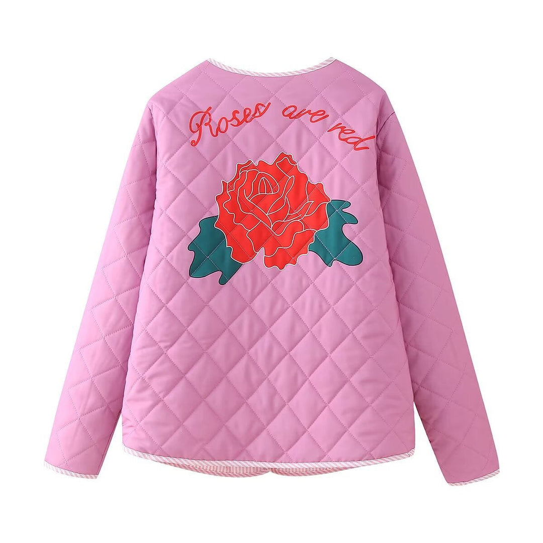 Scarlett - Roze damesjas met patchwork en strik