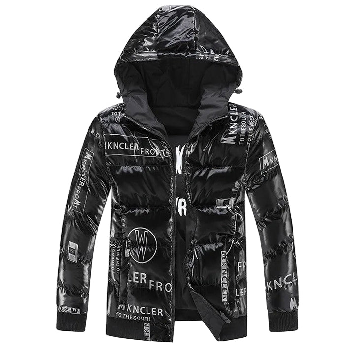 Gewatteerd herenjack met capuchon en vinyleffect - Lanuz