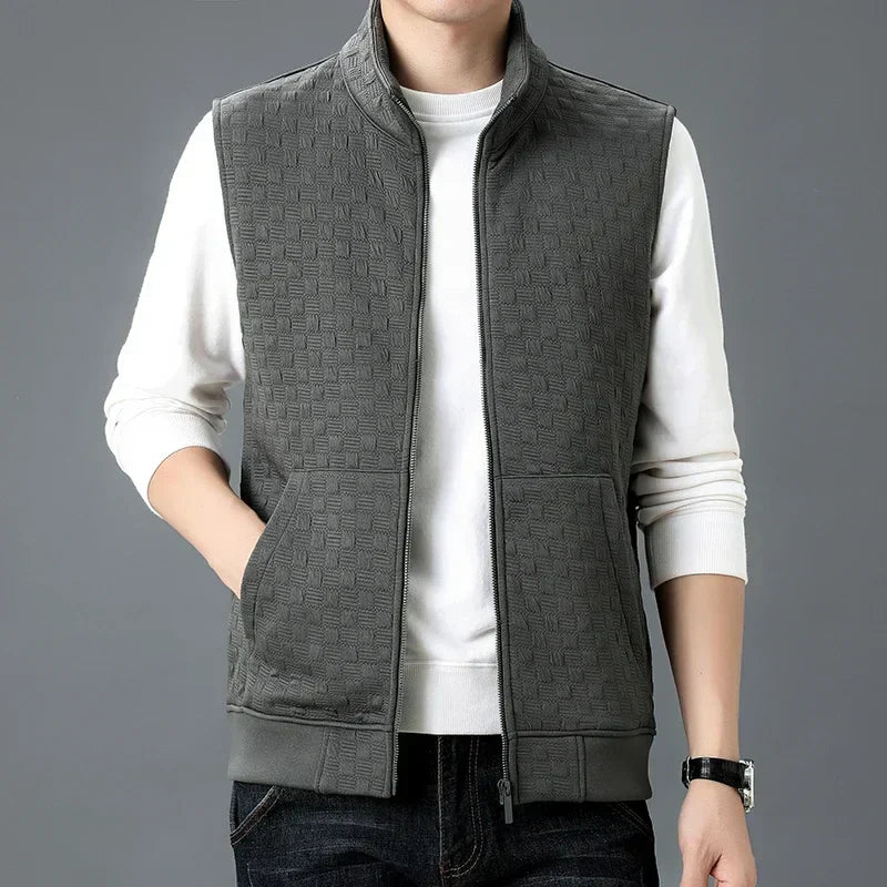 Mouwloos geweven herengilet met rits - Lauffy