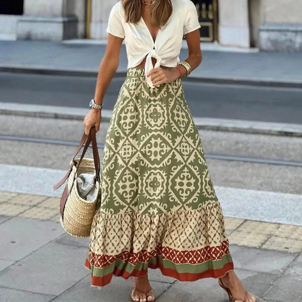Zomerse damesrok met hoge taille - maxi