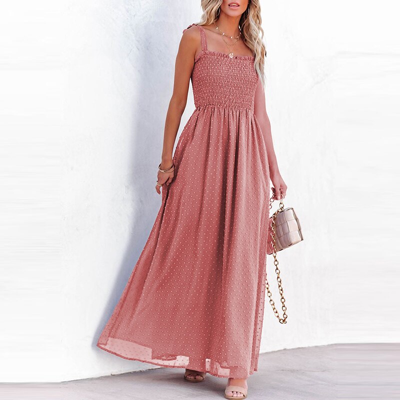 Larada - Luchtige maxi-jurk met delicaat stippenpatroon