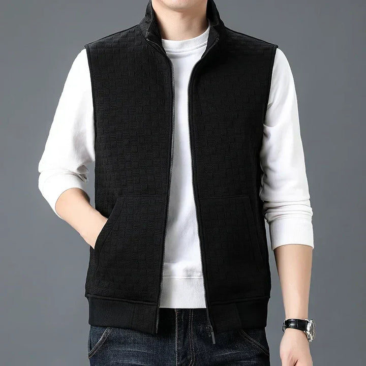 Mouwloos geweven herengilet met rits - Lauffy