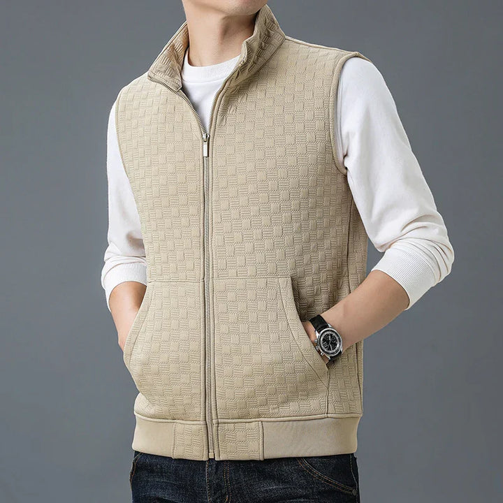 Mouwloos geweven herengilet met rits - Lauffy