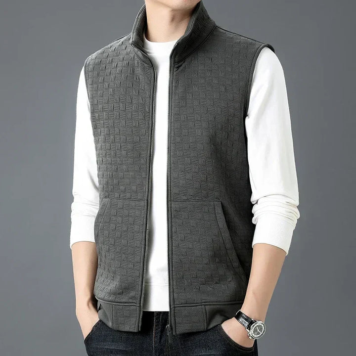 Mouwloos geweven herengilet met rits - Lauffy